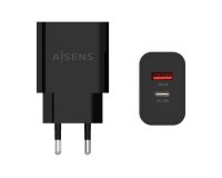 AISENS Cargador 20W, 1xUSB-C PD3.0, 1xUSB-A QC3.0, Negro