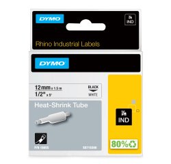 DYMO Rhino etiquetas industriales de tubo termorretráctil | 12 mm x 1,5 m | de color negro sobre fondo blanco