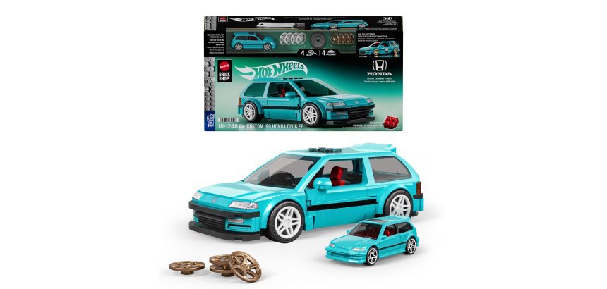 Mattel Brick Shop Hot Wheels Custom ’90 Honda Civic EF Building Toy Kit (248 Pieces), for Collectors