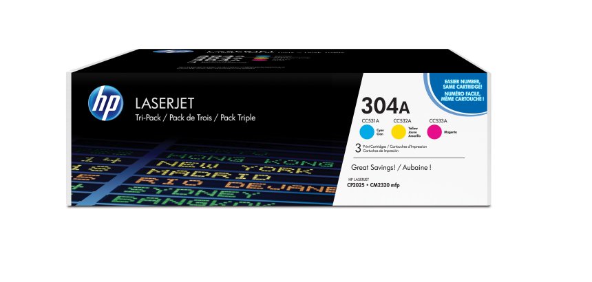 HP 304A 3-pack Cyan/Magenta/Yellow Original LaserJet Toner Cartridges