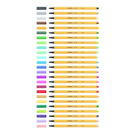 Stylo feutre stabilo point 88 point fine 0,4mm pochette de  30 coloris assortis dont 5    fluo