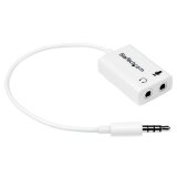 Adaptador de Auriculares con Micrófono Mini-Jack 3,5mm 4 pines a Conectores de Auriculares y de Micrófono - M a 2xH Blanco