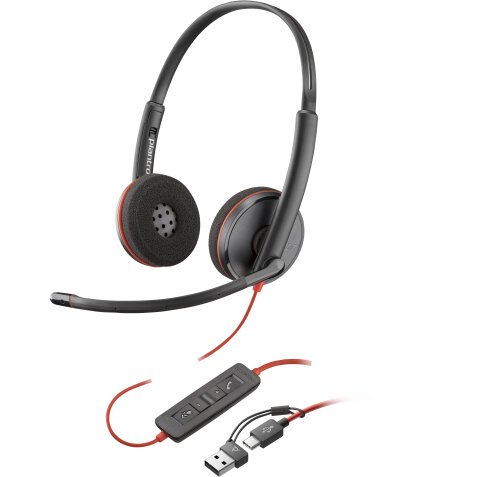 POLY Blackwire 3220 Stereo USB-C Headset + USB-C/A adapter