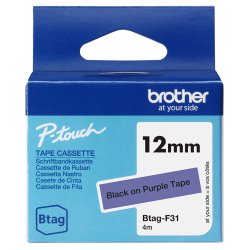 Brother BTAG-F31 – Ruban adhésif noir sur violet, 12 mm de large, non laminé