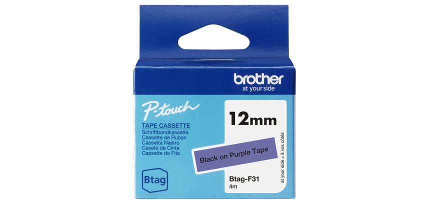 Brother BTAG-F31 – Ruban adhésif noir sur violet, 12 mm de large, non laminé