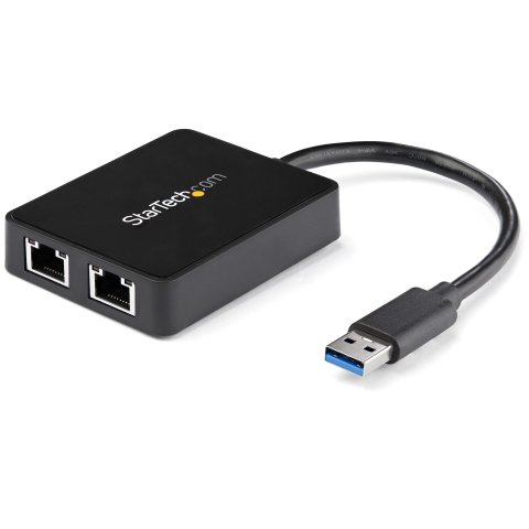 StarTech.com Adaptador Tarjeta de Red NIC Externa USB 3.0 de 2 Puertos Ethernet Gigabit RJ45 y 1 Puerto USB - 10/100/1000 - Adaptador Externo NIC USB a LAN Gigabit