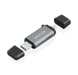 AISENS Lector De Tarjetas SD, Micro SD, MMC, Rs-MMC, MMC Micro, USB-A y USB-C, Gris