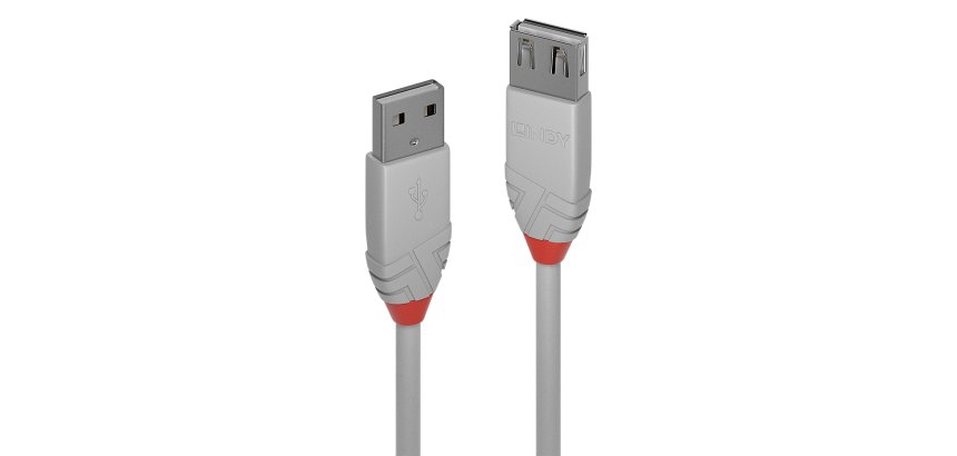Lindy 0.5m USB 2.0 Type A Extension Cable, Anthra Line, Grey