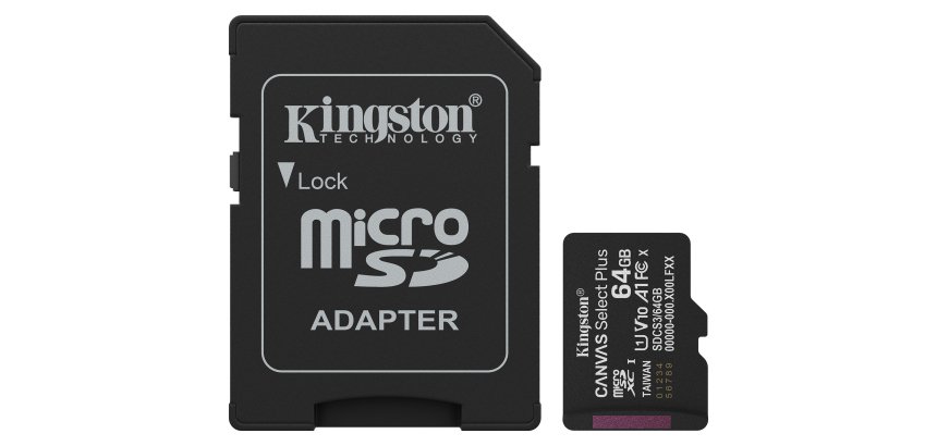 Kingston Technology 64GB microSDXC Canvas Select Plus Gen3 100MB/s A1 (Adaptateur SD inclus)