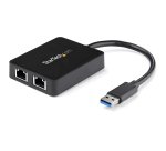StarTech.com Adaptateur USB 3.0 vers Gigabit Ethernet à Deux Ports avec Port USB - 10/100/100 - Adaptateur Réseau NIC Gigabit LAN USB
