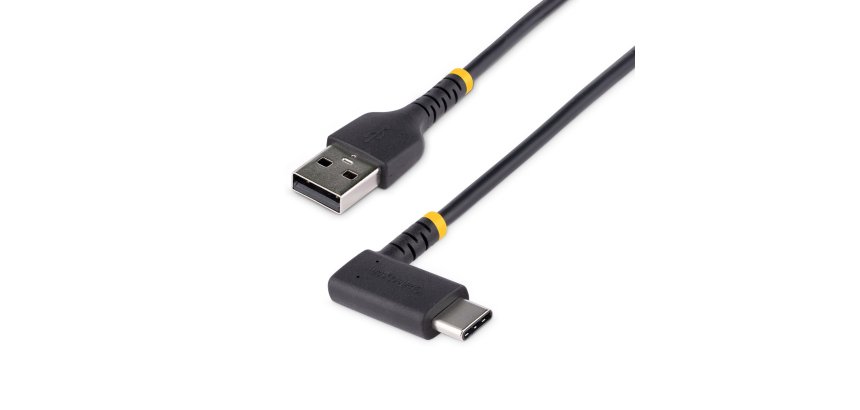 StarTech.com 15cm USB-A naar USB-C Laadkabel, Robuuste Haakse Fast Charge & Sync Kabel, 3A, USB 2.0, TPE Mantel en Aramidevezels - Zwarte USB Oplaadkabel