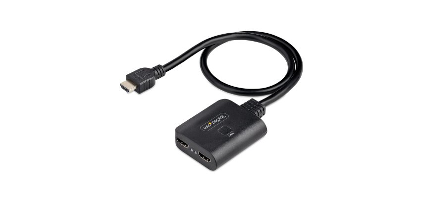 StarTech.com 2-Port HDMI Splitter, 4K 60Hz HDMI 2.0 Video, 4K HDMI Splitter 1 In 2 Out, 1x2 HDMI Display/Output Splitter, HDR/HDCP, 20in (50cm) Built-in HDMI Cable