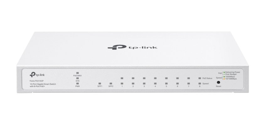 TP-Link FESTA FS310GP commutateur réseau Géré L2/L2+ Gigabit Ethernet (10/100/1000) Connexion Ethernet, supportant l'alimentation via ce port (PoE) 1U Blanc