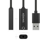 AISENS Conversor USB-A a Audio 48KHz, USB-A/M-Jack 3.5/H, Negro, 10 cm