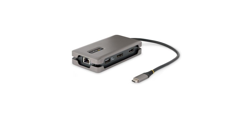 StarTech.com USB-C Multiport Adapter, 4K 60Hz HDMI/DP, 3-Port USB Hub, 100W Power Delivery Pass-Through, GbE, Travel Docking Station met Charging, Mini Dock, 30cm Wrap-Around Kabel