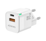 AISENS Cargador Gan 20W, 1xUSB-C PD3.0 QC4.0, 1xUSB-A QC3.0, Blanco