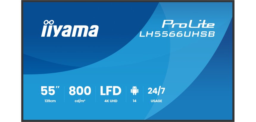 iiyama LH5566UHSB-B1AG Écran d'affichage dynamique Écran plat de signalisation numérique 139,7 cm (55") LCD Wifi 800 cd/m² 4K Ultra HD Noir Intégré dans le processeur Android 24/7