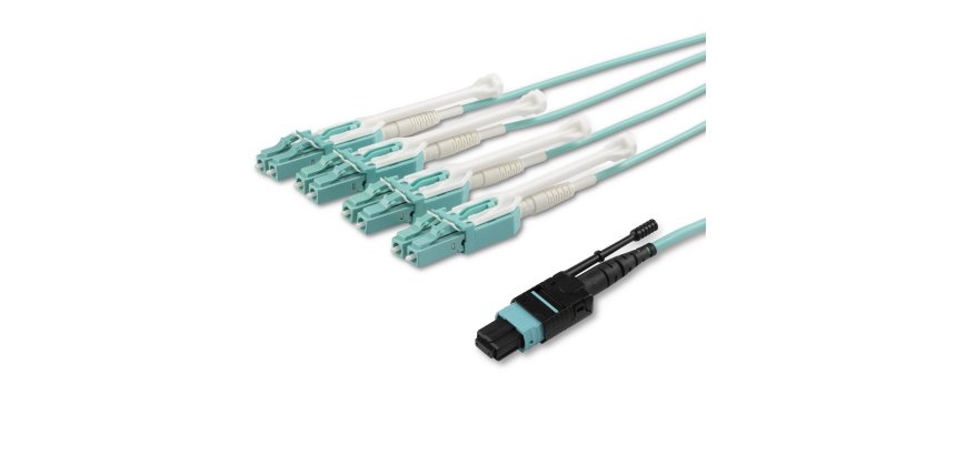 StarTech.com Cable de 1m de Fibra Óptica Dúplex Multimodo MTP(F)/PC a 4x LC/PC Multiconector OM3 - OFNP - Tipo A 8F - 50/125µm LOMMF - Redes de 40G - Baja Pérdida de Inserción -MPO