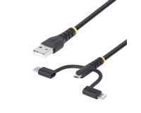 StarTech.com Cable Multicarga Resistente USB de 1m - Lightning/Micro-USB/USB-C - Certificado Apple MFi - Recubrimiento de Aramida - Cable Cargador USB Tipo C 3 en 1 - para iPhone/iPad/Android