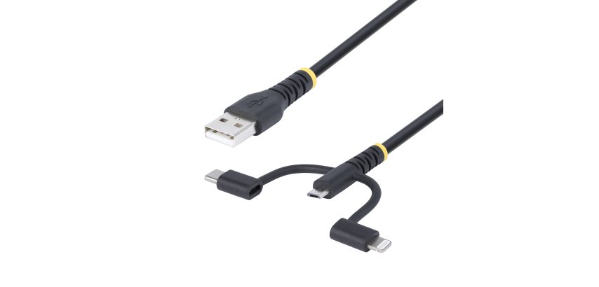 StarTech.com Câble de Charge USB de 1m Robuste, USB vers Lightning/Micro-USB/USB-C, Certifié Apple MFi, Gaine en Aramide, Cordon de Charge USB Universel 3-en-1 pour iPhone/iPad/Android