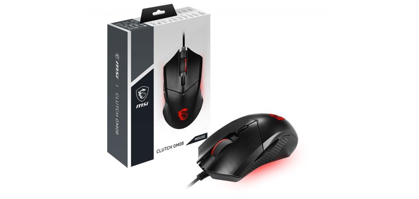 MSI CLUTCH GM08 Optical Gaming Mouse '4200 DPI Optical Sensor, 6 Programmable button, Symmetrical design, Durable switch with 10+ Million Clicks, Weight Adjustable, Red LED'