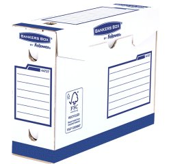 Boite archives bankers box heavy duty dos 10 cm carton coloris blanc bleu montage manuel