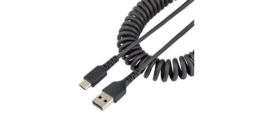 StarTech.com 3.3ft (1m) USB-A to USB-C Fast Charging Cable, Rugged, Coiled, Charge & Sync, 3A, USB 2.0, TPE Jacket and Aramid Fiber - USB Charging Cord