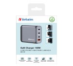 Verbatim GNC-100 GaN Charger 100W with 2 x USB-C PD 100W / 1 x USB-C PD 65W / 1 x USB-A QC 3.0 (EU/UK/US)