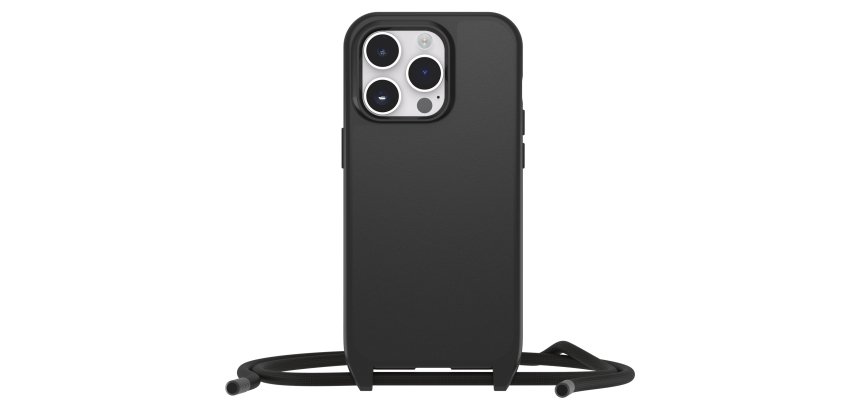 OtterBox React Necklace hoesje met MagSafe voor iPhone 14 Pro Max, ultradunne beschermhoes met verstelbare en afneembare kettingriem, getest volgens militaire standaard, Zwart