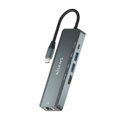 AISENS USB-C Dock 5 en 1, USB-C a 1xHDMI, 1xRJ45, 2xUSB, 1xPD, Gris, 15 cm