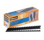 Anneau plastique à relier fellowes dos rond capacité 150f 19mm diamètre 300mm longueur coloris noir boîte 100 unités