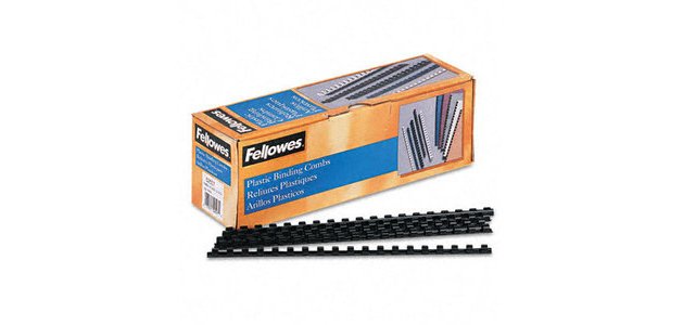 Anneau plastique à relier fellowes dos rond capacité 150f 19mm diamètre 300mm longueur coloris noir boîte 100 unités