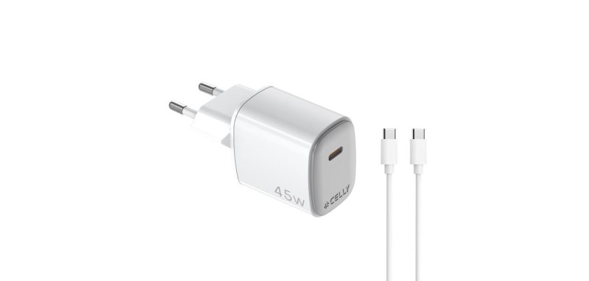 Celly UPTC1USBC45WCTC Caricabatterie per dispositivi mobili Smartphone, Tablet Bianco AC, USB Ricarica rapida Interno