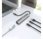 AISENS Dock USB-C A Ethernet Gigabit + Hub 2xUSB-C+1xUSB-A, Gris, 15cm