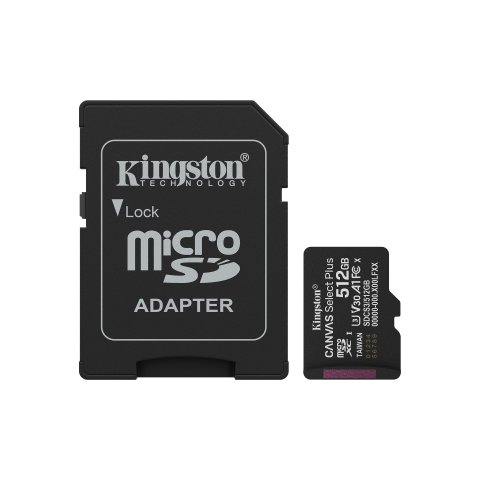 Kingston Technology 512GB microSDXC Canvas Select Plus Gen3 150MB/s A1 (Incluye adaptador de SD)