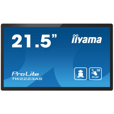 iiyama TW2223AS-B2 Écran d'affichage dynamique Écran plat interactif 54,6 cm (21.5") Wifi 400 cd/m² Full HD Noir Écran tactile Intégré dans le processeur Android 12 24/7