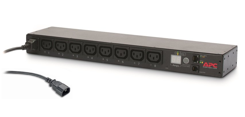 APC NetShelter Switched Rack PDU, 1U, 1PH, 2.3kW 230V 10A or 2.5kW 208V 12A, 8 C13 outlets, C14 cord