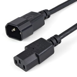 StarTech.com Cable de 1m de Extensión de Alimentación, C14 a C13, 10A 125V, 18AWG, Alargador de Cable de Corriente de Ordenador, IEC-320-C14 a IEC-320-C13, para Fuente de Alimentación, UL