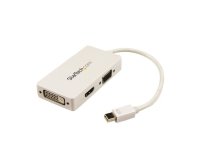StarTech.com Adaptateur de voyage Mini DisplayPort vers VGA / DVI / HDMI - Convertisseur vidéo 3-en-1 - Blanc