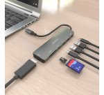 AISENS USB-C Dock 7 en 1, USB-C A, 1x HDMI, 2x USB-A, 1x USB-C, 1x USB-C PD 100W, 1x SD, 1x MicroSD, Gris, 15cm