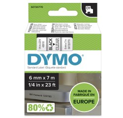 DYMO Authentic D1 Labels | Black Print on Clear Tape | 6 mm x 7 m | Self-Adhesive Labels for LabelManager Label Makers | Made in Europe