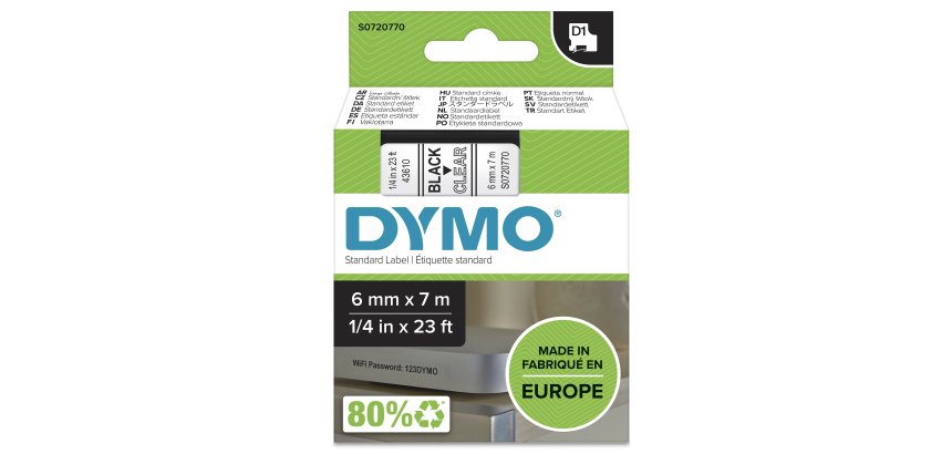 DYMO D1 etichette originali | stampa nera su trasparente | 6 mm x 7 m | autoadesive | per etichettatrice di etichette LabelManager