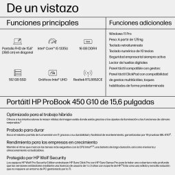 HP ProBook 450 G10 Intel® Core™ i5 i5-1335U Portátil 39,6 cm (15.6") Full HD 16 GB DDR4-SDRAM 512 GB SSD Wi-Fi 6E (802.11ax) Windows 11 Pro Plata