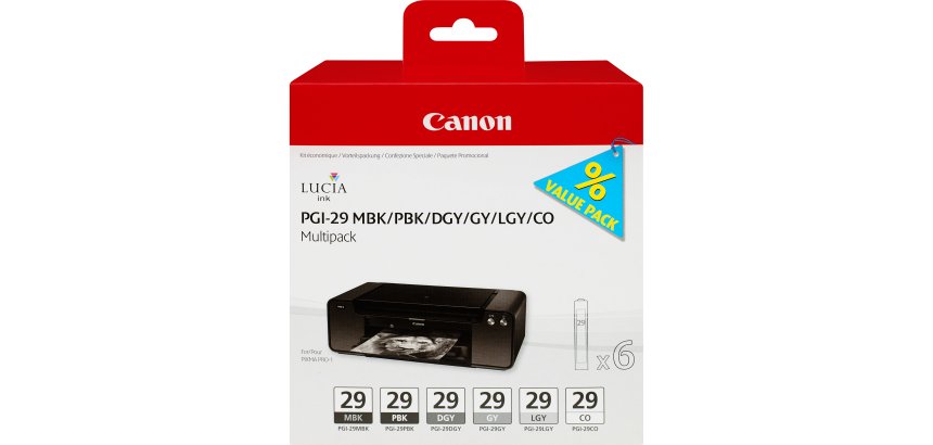Canon Multipack de 6 cartouches d'encre PGI-29 MBK/PBK/DGY/GY/LGY/CO