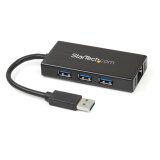 StarTech.com Hub USB 3.0 (5Gbps) portable à 3 ports avec câble intégré plus Gigabit Ethernet - Aluminium