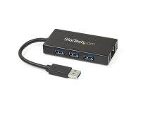 StarTech.com Hub USB 3.0 de Aluminio con Cable - 5Gbps - Concentrador de 3 Puertos USB con Adaptador de Red Ethernet Gigabit