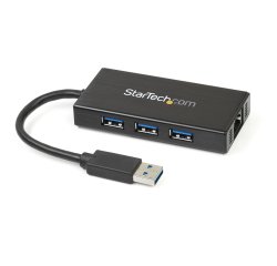 StarTech.com Hub USB 3.0 de Aluminio con Cable - 5Gbps - Concentrador de 3 Puertos USB con Adaptador de Red Ethernet Gigabit