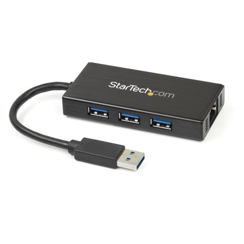 StarTech.com Hub USB 3.0 de Aluminio con Cable - 5Gbps - Concentrador de 3 Puertos USB con Adaptador de Red Ethernet Gigabit