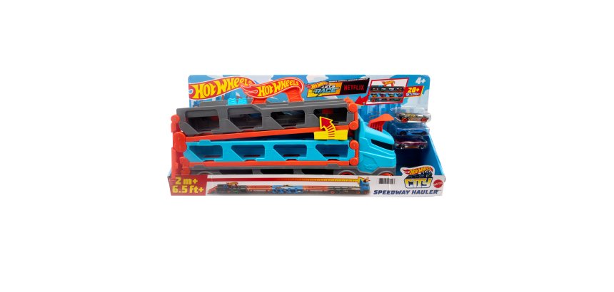 Hot Wheels City Speedway Hauler Carrier with 3 Toy Cars