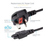 StarTech.com 6ft (2m) UK Laptop Power Cable, BS 1363 to C5 (Clover Leaf), 2.5A 250V, 18AWG, UK Laptop Replacement Cord, Printer Power Cable, Laptop Charger Cord, Laptop Power Brick Cord